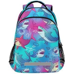 Wzzzsun Sprookje blauwe haaien vis rugzak boekentas reizen dagrugzak school laptop tas voor tieners jongen meisje kinderen, Leuke mode, 11.6L X 6.9W X 16.7H inch