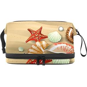 Grote capaciteit reizen cosmetische tas,Conch Shell Zeester,Make-up tas,Waterdichte make-up tas organisator, Meerkleurig, 27x15x14 cm/10.6x5.9x5.5 in