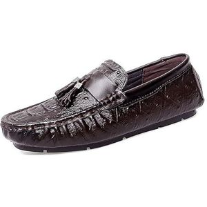 Heren Loafers Schoen Ronde Neus Krokodilprint Met Kwastje Rijden Loafers Flexibele Platte Hak Antislip Party Walking Slip-on (Color : Dark brown, Size : 43 EU)