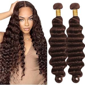 Lakaisa Deep Wave Human Hair Bundles Sew in Hair Chocolate Brown Real Hair Extensions 2 Bundles 100% Unprocessed Brazilian Virgin Hair No Smell for Woman 32 32 Inch