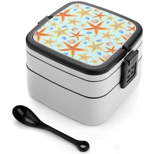 Zeester en schelpen bento lunchbox dubbellaags all-in-one stapelbare lunchcontainer inclusief lepel met handvat