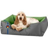 BedDog® hondenmand LUPI, vierkant hondenkussen, grote hondenbed, hondensofa, hondenhuis, met afneembare hoez, wasbaar, M, grijs/groen