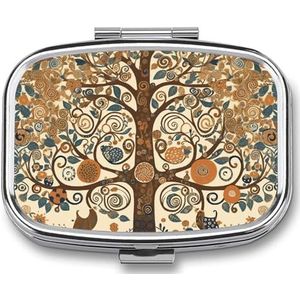 Tree of Life pillenetui met 2 compartimenten, pillenorganizer, draagbaar, vierkant, pillendoos, organizer voor vitaminepillen voor zakportemonnee en reizen