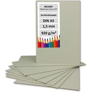 NEUSER PAPIER 100 x boekbinderskarton, DIN A5, dikte 1,5 mm (0,15 cm), gewicht: 920 g/m², formaat: 21 x 14,8 cm, kleur: grijs-bruin