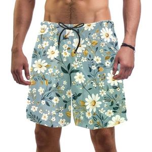 PAFEFO Little Florals Daisy Flower boardshorts voor heren, sneldrogend, strand, zwemmen, sportpakken met zakken, Kleine Bloemen Madeliefje Bloem, XL