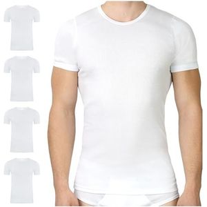 SES Dubbelripp onderhemd 4-pack S - 4XL / korte mouwen onderhemden wit / 100% katoen onderhemd als dubbele rib of basic T-shirt, wit, 3XL