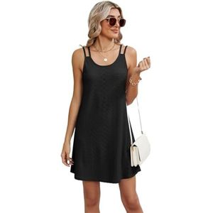 Dames badpak tanktops, hemdje met oogjes, zomerkleding, ronde hals, vloeiende shirts(Black,XXL)