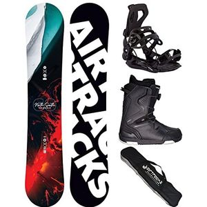 Airtracks Heren Snowboard Set Freestyle Freeride Board North South Vier Wide 157 + Snowboard Binding Master + Boots Strong ATOP 44 + Sb Bag