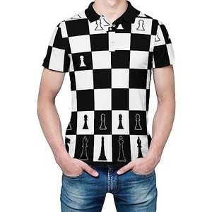 Zwart-wit lay-out van een schaakbord heren shirt met korte mouwen golfshirts normale pasvorm tennis T-shirt casual zakelijke tops