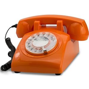 OPIS 60s CABLE Met Uitwisselbare Set Van Logo's: Designer Retro Telefoon/Draaischijf Stijl/Vintage Klassieke Bureau Telefoon (Oranje)