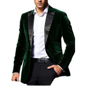 Fluwelen smoking blazer voor heren, slim fit, één knoop, satijnen revers, bruiloft, feest, geklede galajas, Donkergroen, XS