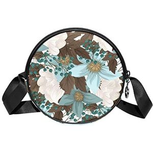 Ronde Crossbody Tas Messenger Purse voor Vrouwen Mint Groen Bloemen, Meerkleurig, 6.7x6.7x2.3 in, Sling Rugzakken