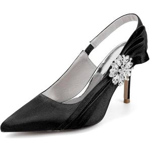 Recuriey Damessandalen - Puntige hoge hak 8,5 cm strass schoenen, satijn materiaal, sexy gesloten teen peep toe damesschoenen, bruiloft partij bruidsschoenen,zwart,35 EU