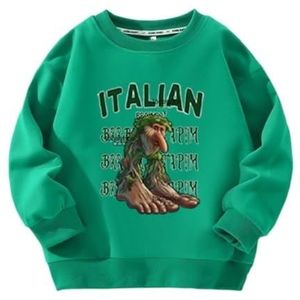 MAOXITCATY Klassieke crewneck sweatshirts voor jongens en meisjes met cartoon AI-dierenprint, lange mouwen voor kinderen,Groen,100cm