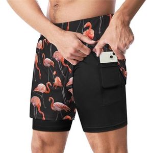 Roze Flamingo Grappige Zwembroek met Compressie Liner & Pocket Voor Mannen Board Zwemmen Sport Shorts