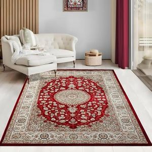 the carpet Elegant klassiek hoogwaardig tapijt met oosters patroon, Oosterse look, oosters, zacht, laagpolig, polyester, duurzaam, rood, 240 x 340 cm