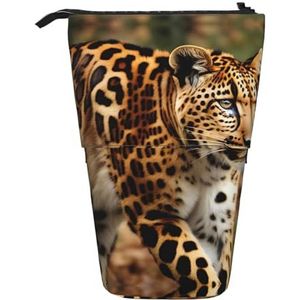 Nbtghga Luipaarden Patroon Print Potlood Telescopische Klassieke Kunsten Stand Up Etui Organizer Potlood Houder Make-up Tas Gift, Zwart, Eén maat