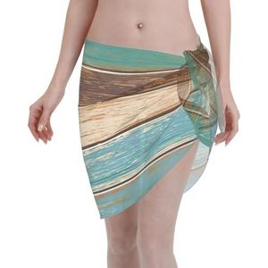 Rustieke houten plank print elegante strand wrap, bikini cover up, badmode jurk, voor vrouwen, perfect voor zwembad en resort zwart
