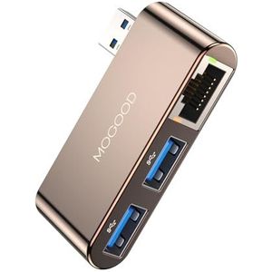 MOGOOD USB 3.0 naar Ethernet-adapter, drivervrije Gigabit Ethernet-adapter, 2-poorts USB 2.0-hub met RJ45 LAN-netwerkconverter, multiport netwerkhub compatibel met iMac, pc, Chromebook, Surface Pro 6