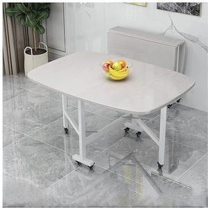 Opvouwbare keukentafel, houten studeerwerkstation PC-laptoptafel, eettafel met drop leaf, ruimtebesparend, ontwerp met ronde randen, verstelbare beweegbare keukenbureautafelwielen (Color : White, Si