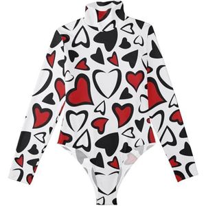 LI ZHI XIN Rompertje met lange mouwen voor dames, lange mouwen, eendelige jumpsuit met rolkraag, turnpakje, top voor meisjes, dans, workout, fitness, bodysuit, liefdeshart patroon, Meerkleurig, S