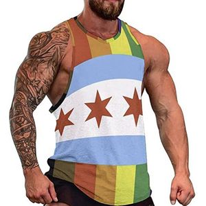Chicago Pride Flag Regenboog Strepen Heren Tank Top Mouwloos T-shirt Trui Gym Shirts Workout Zomer Tee