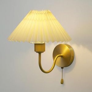 TONFON Geplooide linnen kap wandlamp moderne badkamer wandlamp bed stoffen kap binnen wandlantaarn for slaapkamer woonkamer studeerkamer eetkamer hal trap hal restaurant(Beige)