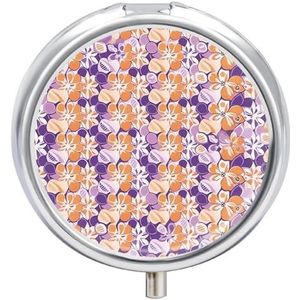 Ronde pillendoos 3 compartimenten pillendoosje voor portemonnee en zak kleine pillenorganizer lichtpaarse bloemen reizen pillendoos draagbare olie opbergdoos metalen geneeskunde vitamine organizer