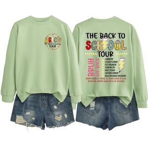 MLZHAN ABCD The Back To School Tour in Front Print Dames Sweatshirt The Back To School Tour Bruh We Back The Back The Back Print Shirt (Olijfgroen, XXL), Olijfgroen, XXL