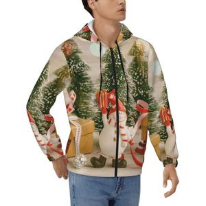 JEJEA Kerstboom bal sterren print modieuze heren rits hoodies zacht polyester volledige rits dikke sweatshirts, maten S-3xl, Zwart, S