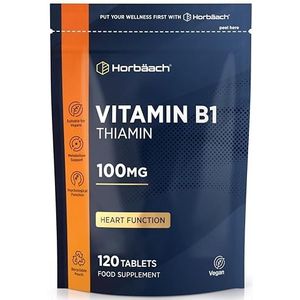 Vitamine B1 Thiamine 100 mg | 120 Vegan Tabletten | 4 Maanden Voorraad | Vitamin B1 Thiamine Tablet | van Horbaach