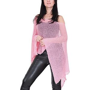 Ikat Dames Gehaakte Stretch Kant Visnet Batwing Poncho, roze, one size