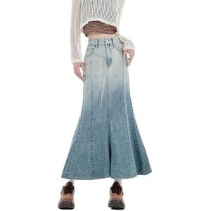 LoprNsdgt Womens Gradient Summer Jeans Rok Hoge Taille Elegante Lange Fishtail Rok Met Zakken,Blauw,L