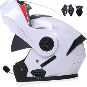 Flip-Up Motorhelm Bluetooth Modulaire Bluetooth Full Face Helm met Dubbel Vizier DOT/ECE Gecertificeerde Motorhelm Crashhelm voor Volwassenen Vrouwen Mannen M,M=57-58cm