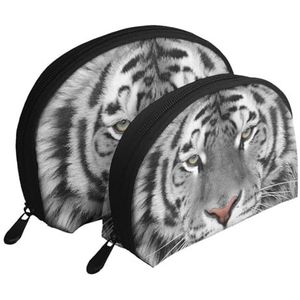 Make-uptas, cosmetische reistas, 2 stuks draagbare clutch pouch-set Pouch Organizer wit mooie tijgerprint, zoals afgebeeld, Eén maat