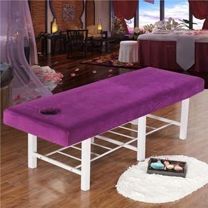 Beauty Bed Cover Dikke Fluwelen Wasbare Massagebedhoes Met Gezichtsgat, Elastische Koordrand Rondom Wikkelbaar Professionele Zachte Massagebedhoes(Purple)