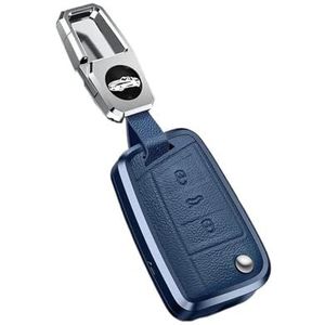 Sleutelbehuizing houder Voor Golf 7 MK7 Voor Tiguan MK2 Voor SEAT Voor Ateca Voor Leon FR 2 Voor Ibiza Voor Golf 8 MK8 Voor Octavia Metalen Lederen Klep Case Sleutelbehuizing(B blue)