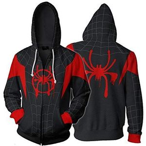 Unisex Spider-man Trui Jongens Meisjes Hoodie Miles Morales 3D Print Zip Up capuchon Into The Spider Verse Cosplay Jasje Met Pocket,Small