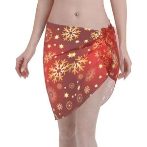 Rode achtergrond gouden sneeuw print elegante strand wrap, bikini cover-up, badmode jurk, voor vrouwen, perfect voor zwembad en resort, Zwart, one size