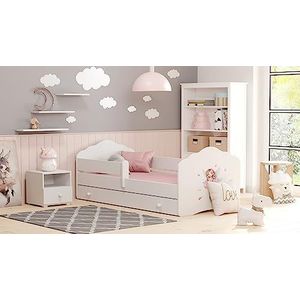 KOBI FALA Kinderbed wit | met opbergruimte voor lade | 140 x 70 cm | jongensbed voor meisjes | kinderbedden | met matras en frame | meubels voor babykamer | eenpersoonsbed met barrière