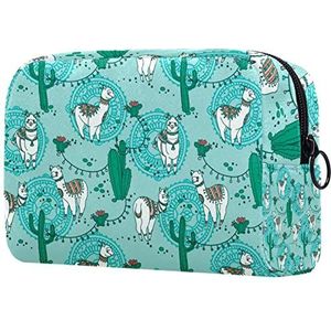 Alpaca Groene Lama-print Reizen Cosmetische Tas voor Vrouwen en Meisjes, Kleine Make-up Tas Rits Pouch Toilettas Organizer, Meerkleurig, 18.5x7.5x13cm/7.3x3x5.1in, Mode