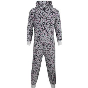 A2Z 4 Kids Vlies Onesie One Stuk Hooded Dier Meisjes Jongens Super Zacht Jumpsuit Pasen - E.Soft Leopard Pink & Grey 13