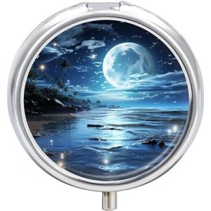 Moon Over Pill Box Leuke Ronde Pil Case Draagbare Geneeskunde Tablet Vitamine Houder Organizer voor Portemonnee Pocket