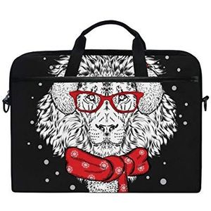 EZIOLY Mooie Leeuw In Winter Sjaal En Hoofdtelefoon Laptop Schouder Messenger Bag Case Mouw voor 13 Inch tot 14 ""Laptop