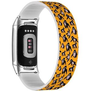 RYANUKA Solo Loop band compatibel met Fitbit Charge 5 / Fitbit Charge 6 (Gorillas On Orange) rekbare siliconen band band accessoire, Siliconen, Geen edelsteen