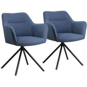 Happy Garden - Set van 2 DANNA stoelen in blauwe stof, schuimvulling, zwarte stalen poten - Comfortabel en elegant, ideaal voor je eetkamer of kantoor, modern en robuust ontwerp