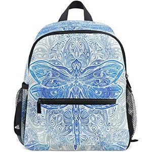 Blauwe vlinder kunst abstracte kleine rugzak boekentas mini schoudertas voor 1-6 jaar reizen jongens meisjes kinderen met borstband clip fluitje