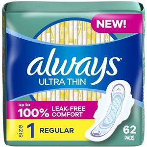 Always Ultradunne pads met vleugels, maat 1, normaal, 62 stuks