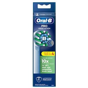 Oral-B Pro Cross Action elektrische tandenborstelkop, X-vorm en schuine borstelharen voor diepere tandplak verwijdering, 4 stuks tandenborstelkoppen, wit