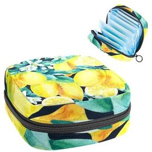 Opbergtas voor maandverband, menstruatiecup zakje tampon tas, menstruatiepads, houder organizer voor vrouwen en meisjes, citroen tropisch